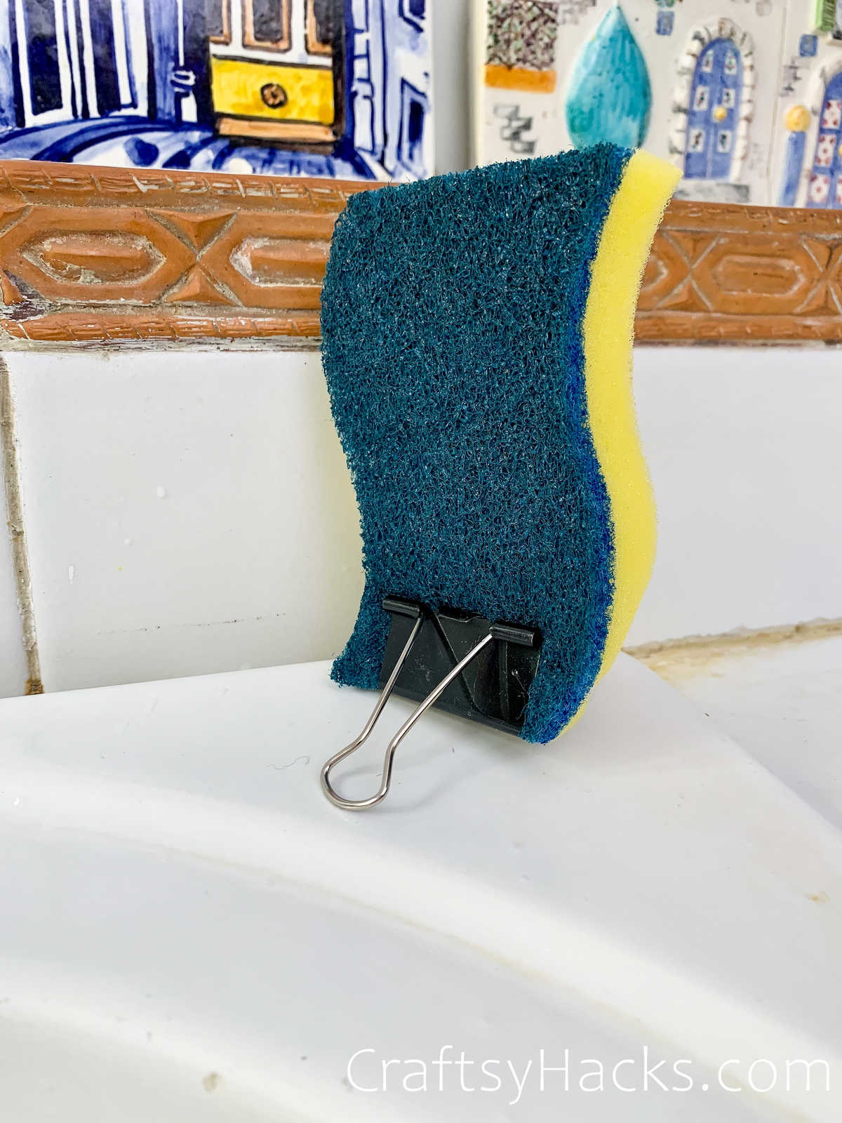 keep kitchen sponge upright to dry