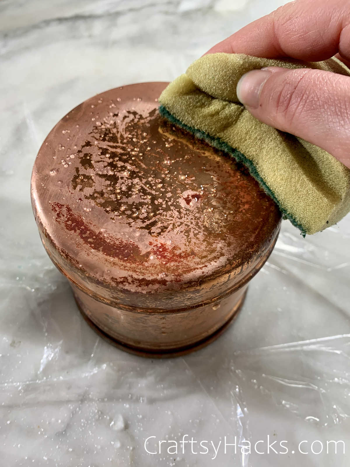 clean copper jars with salt and vinegar