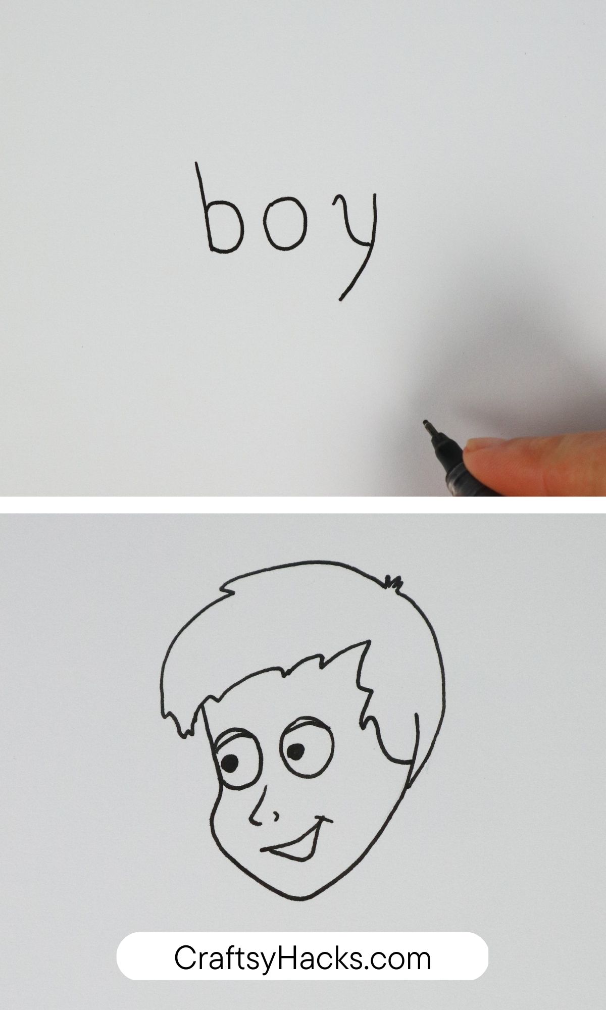 from letters 'b, o, y' to a boy's face drawing