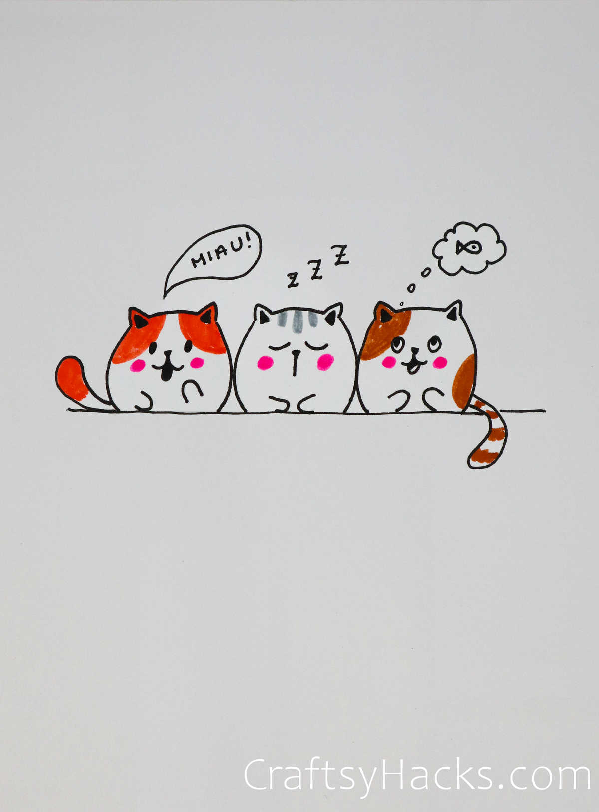 cat trio drawing