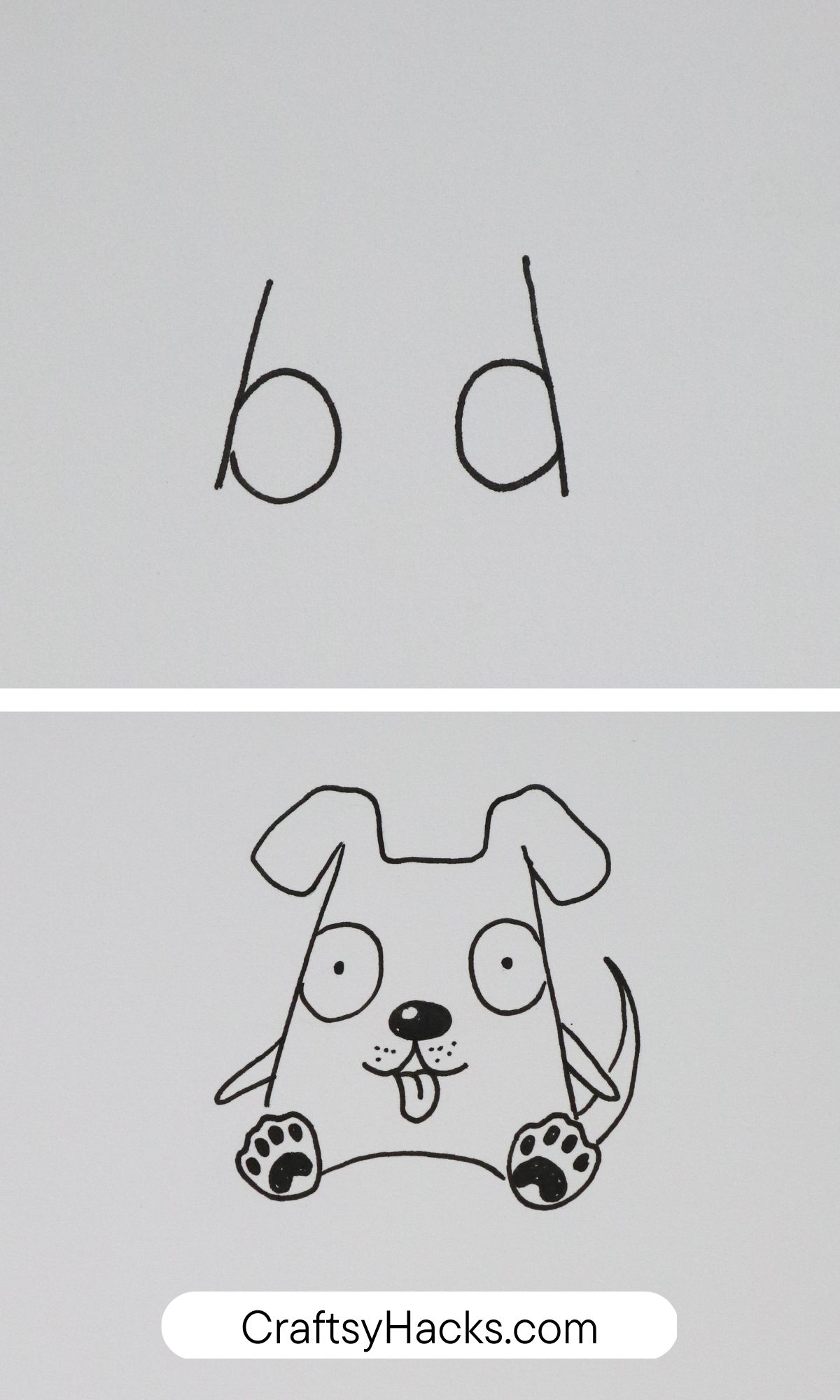 letters b and d to dog drawing