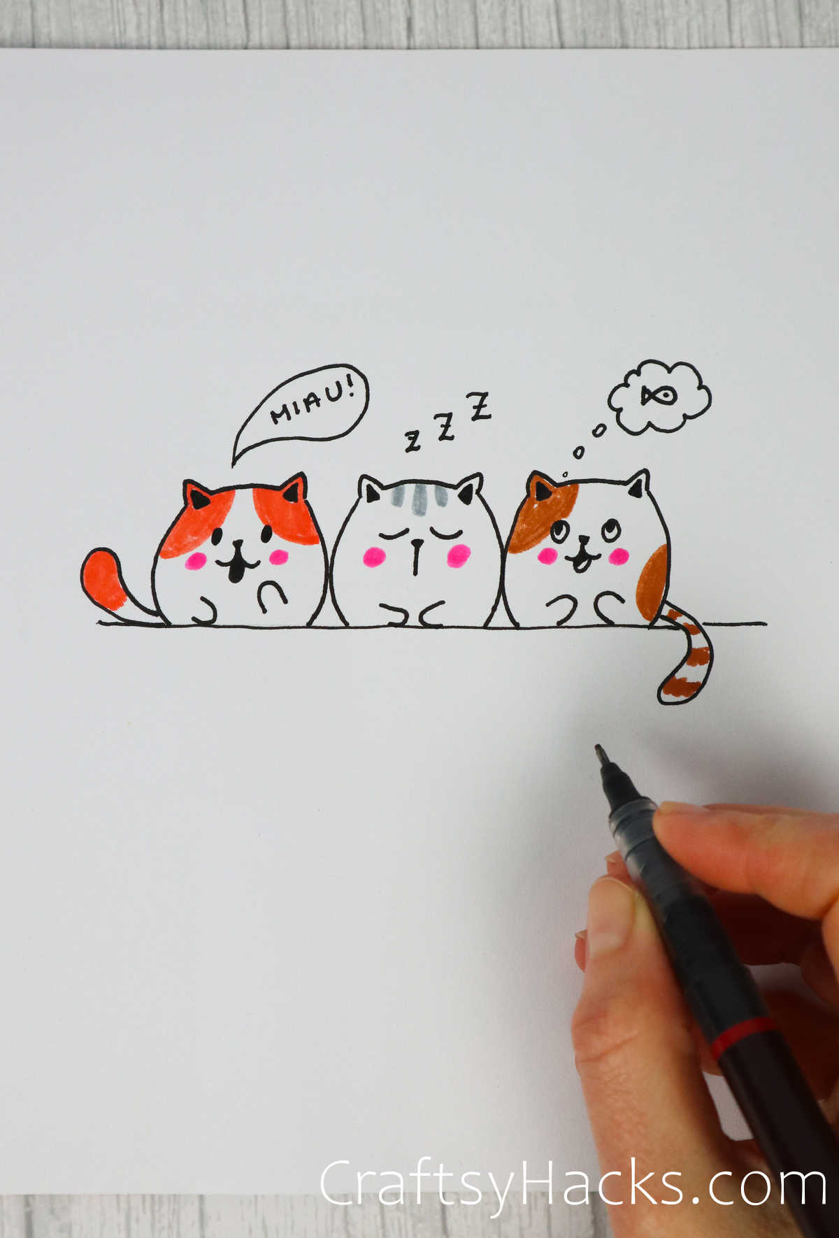 drawing of 3 cats