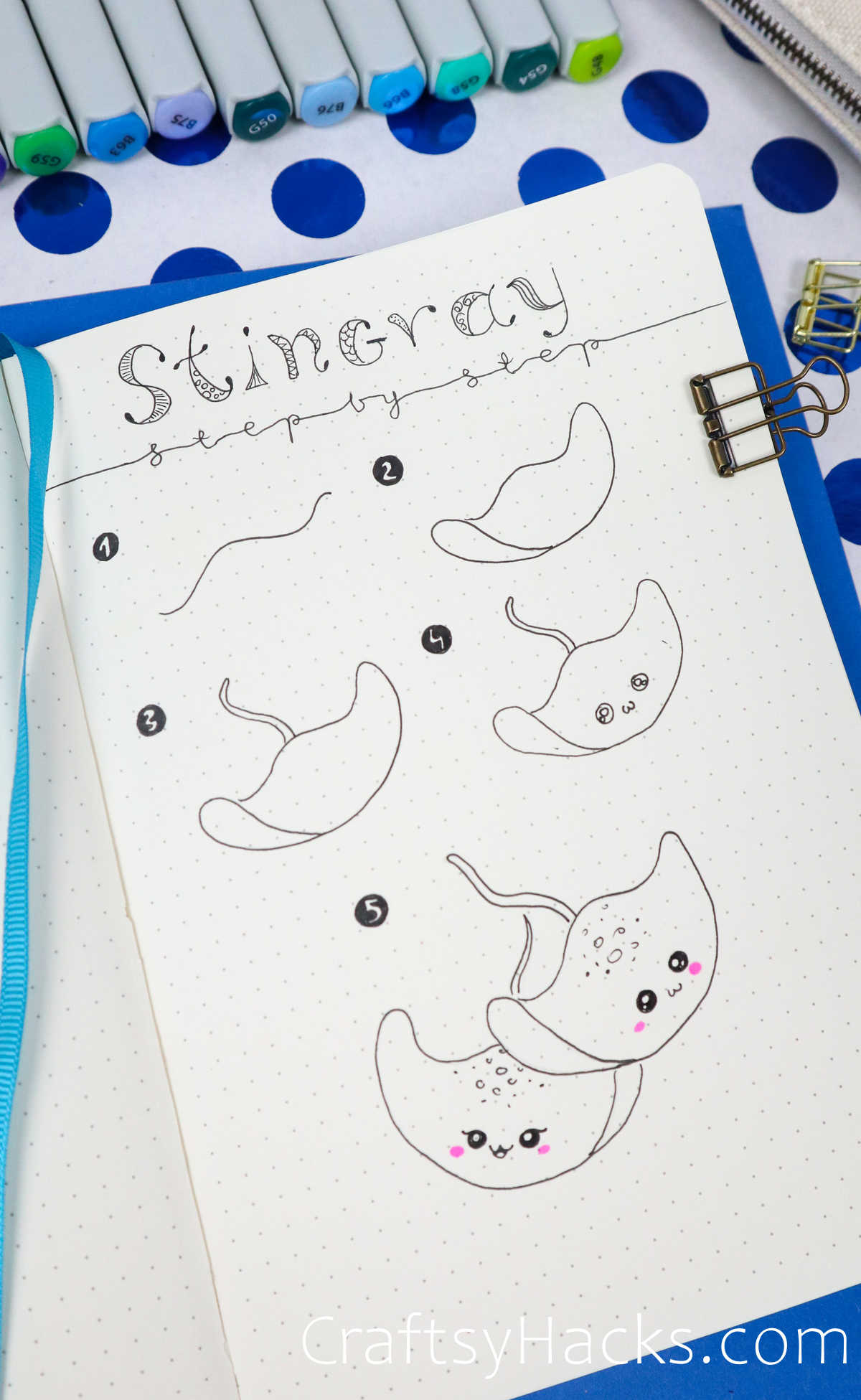 step by step sting ray doodle drawing
