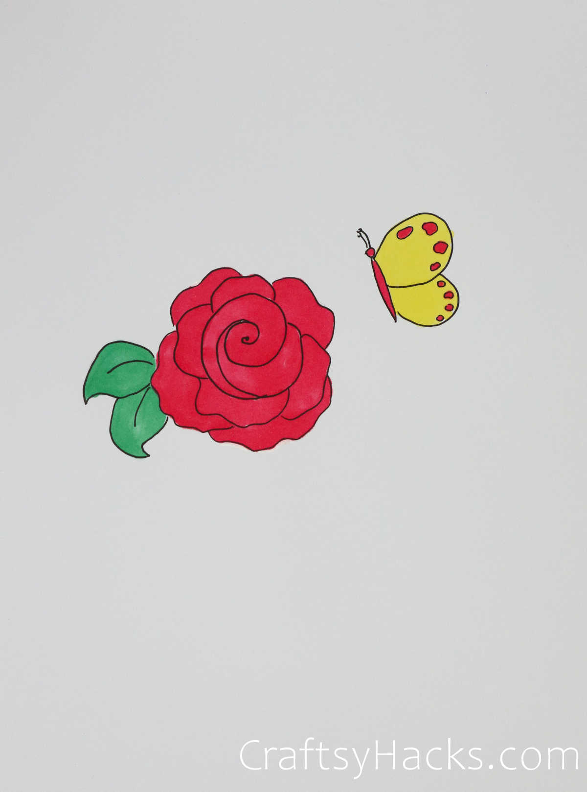 butterfly and rose drawing