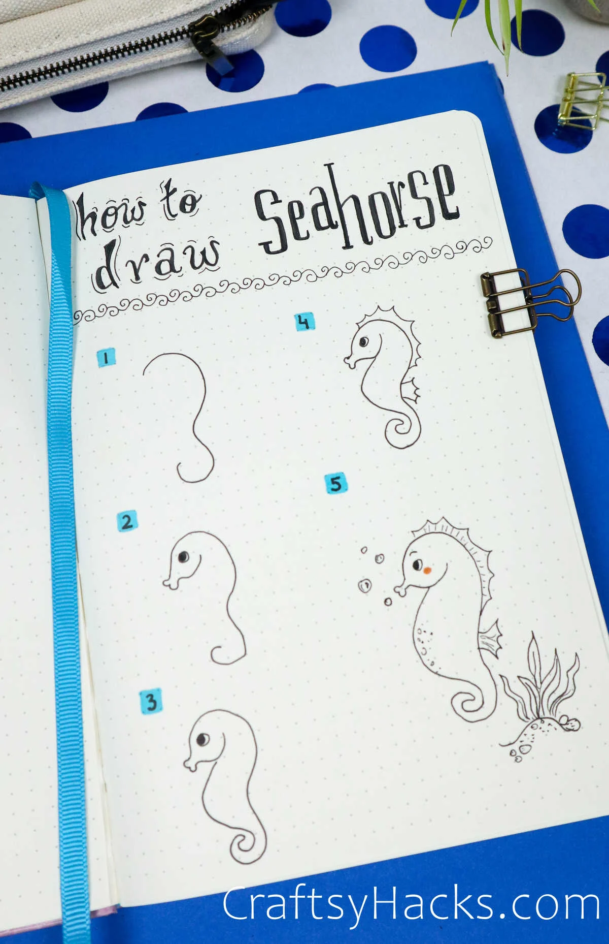 step by step seahorse drawing