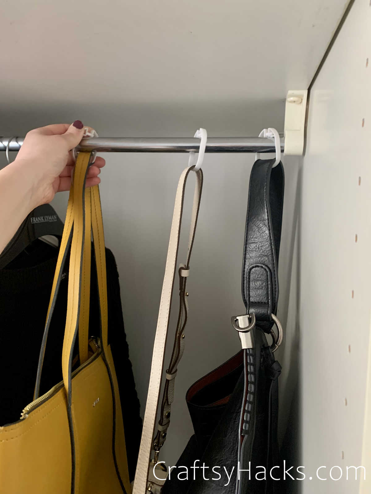 hang purses with shower curtain hack