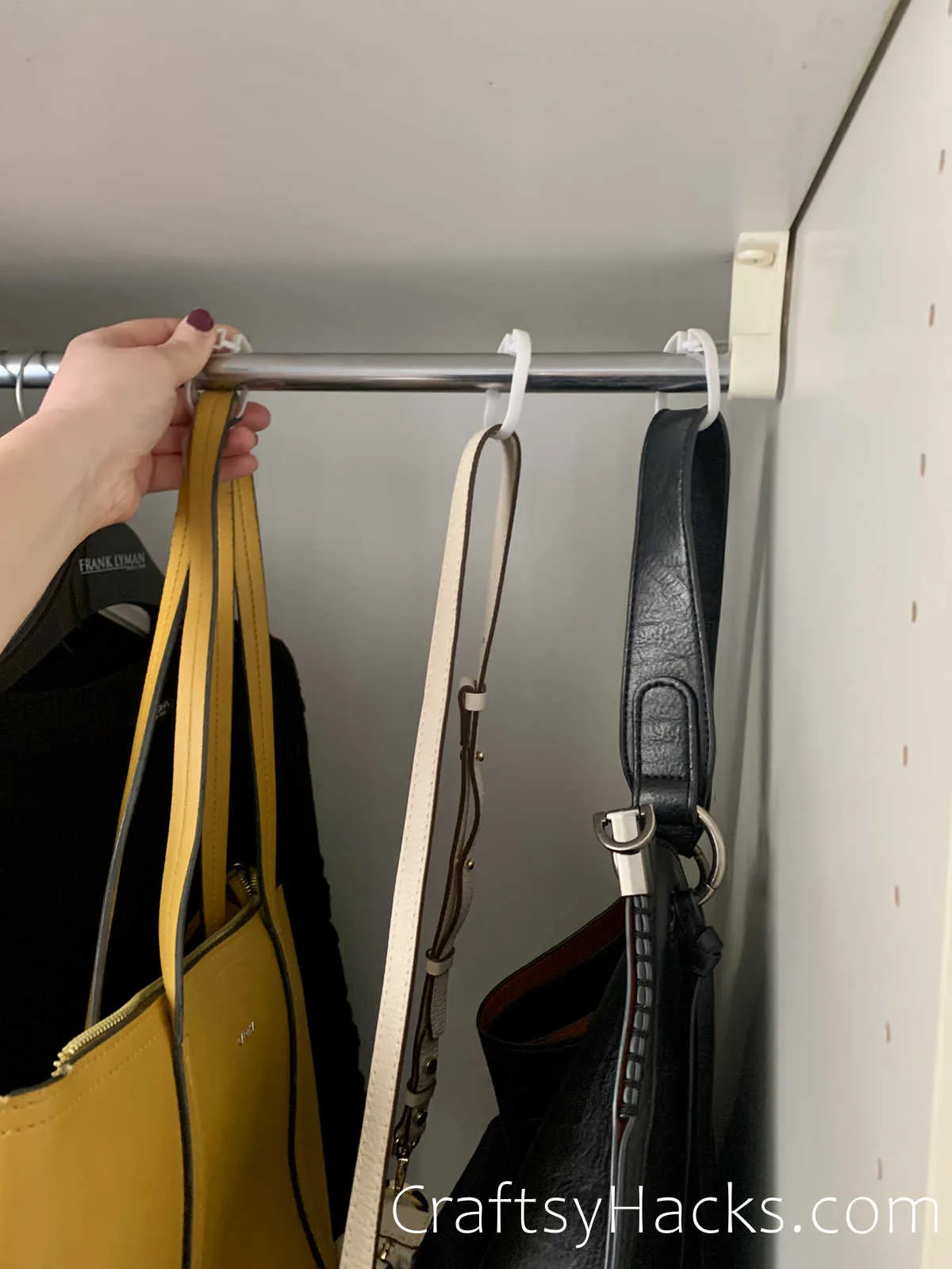 hang purses with shower curtain hack