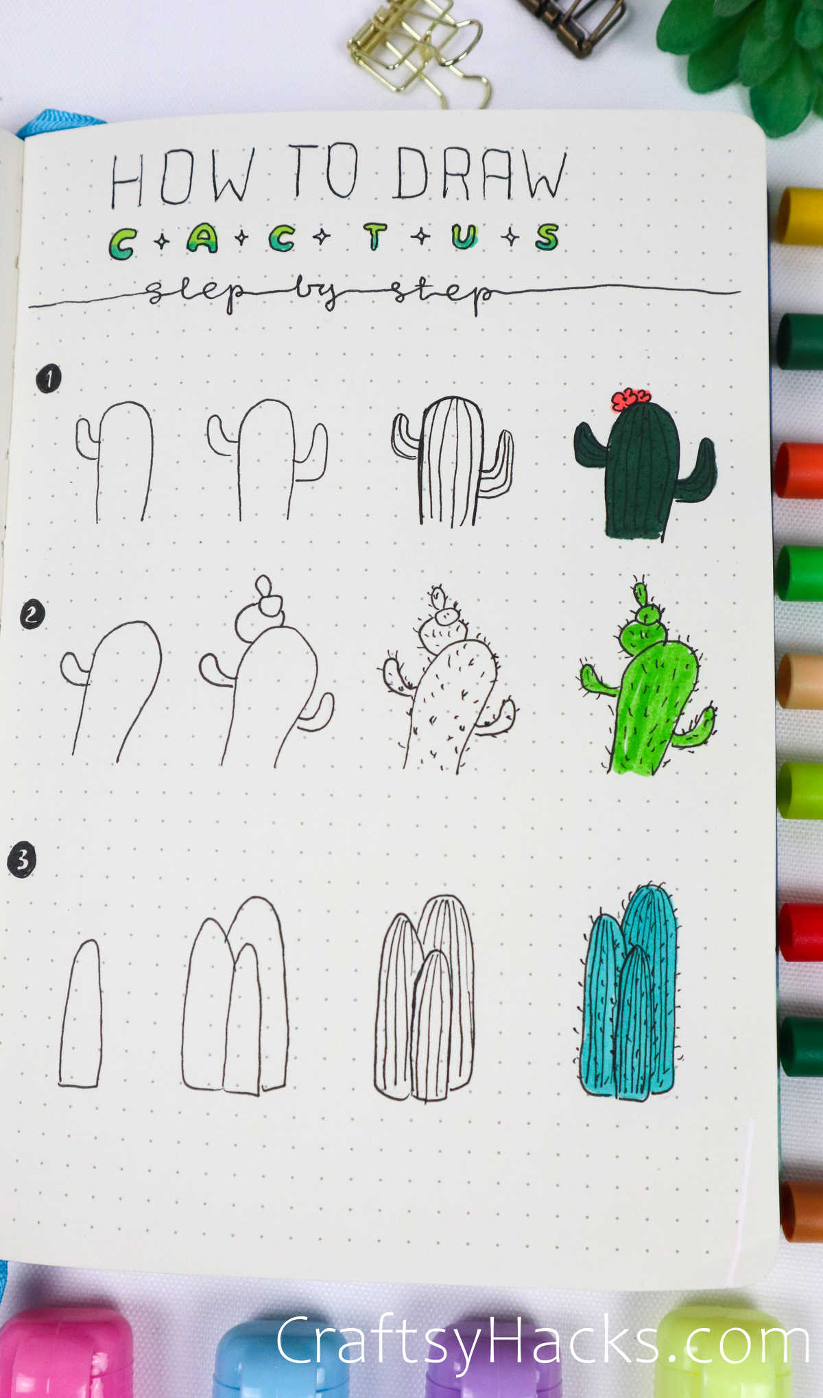 step by step cactus doodles