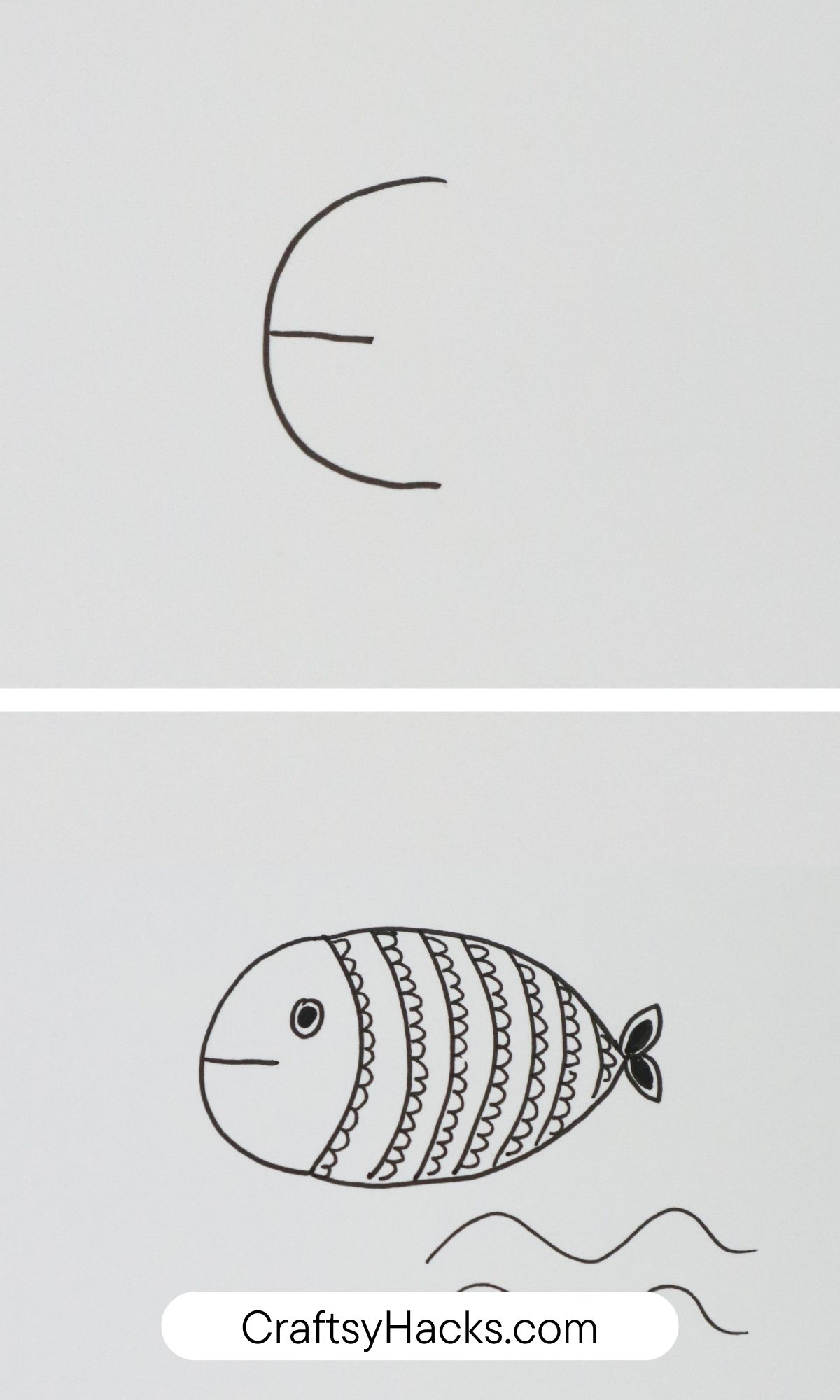 letter E into fish drawing