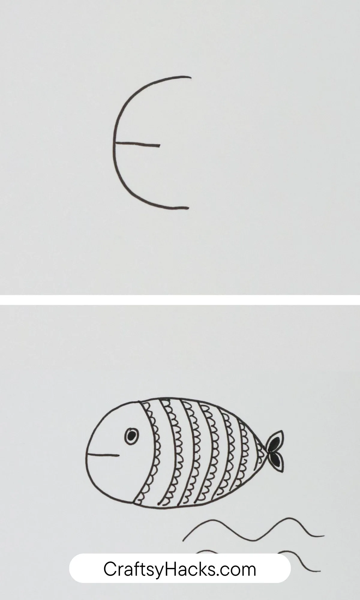 letter E into fish drawing