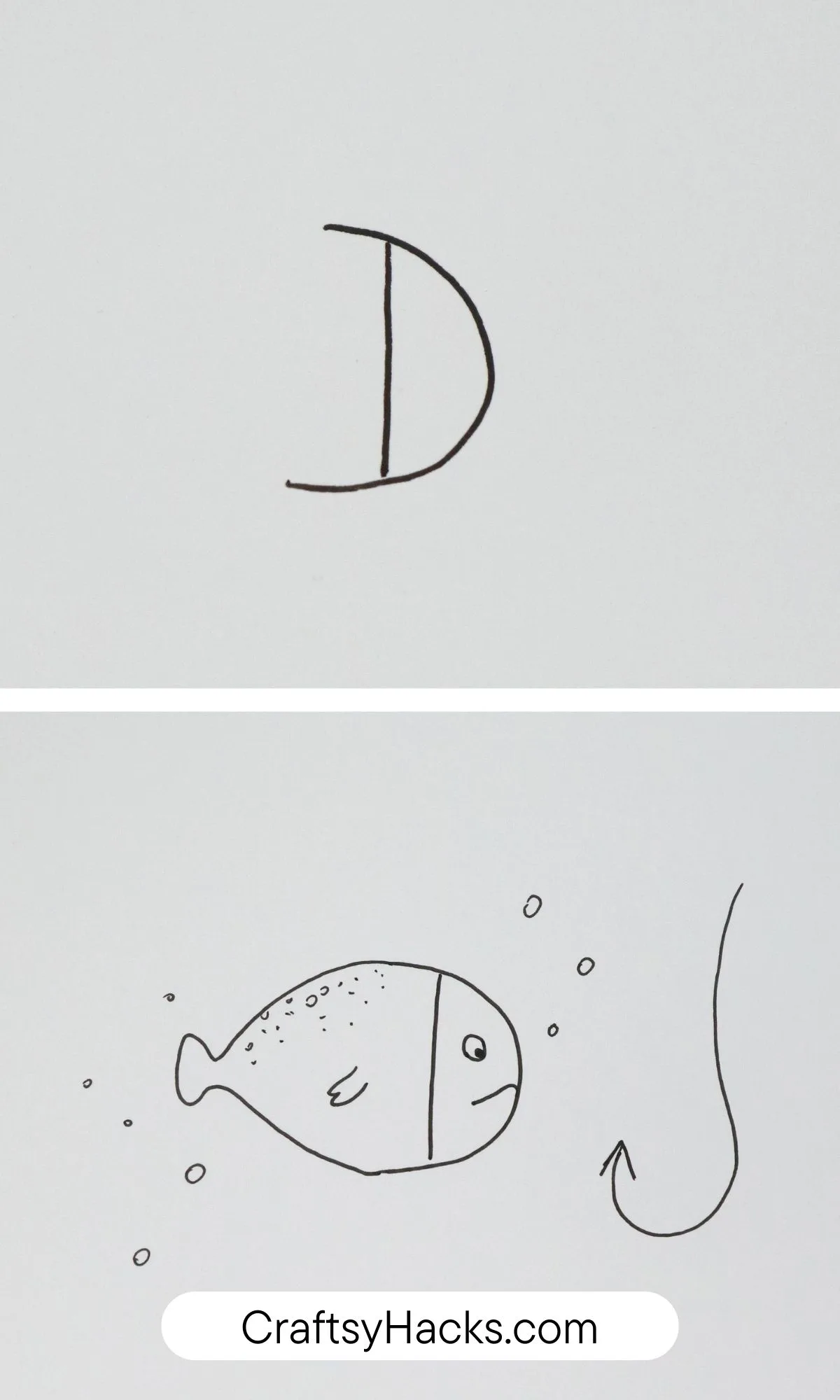 letter D into fish drawing