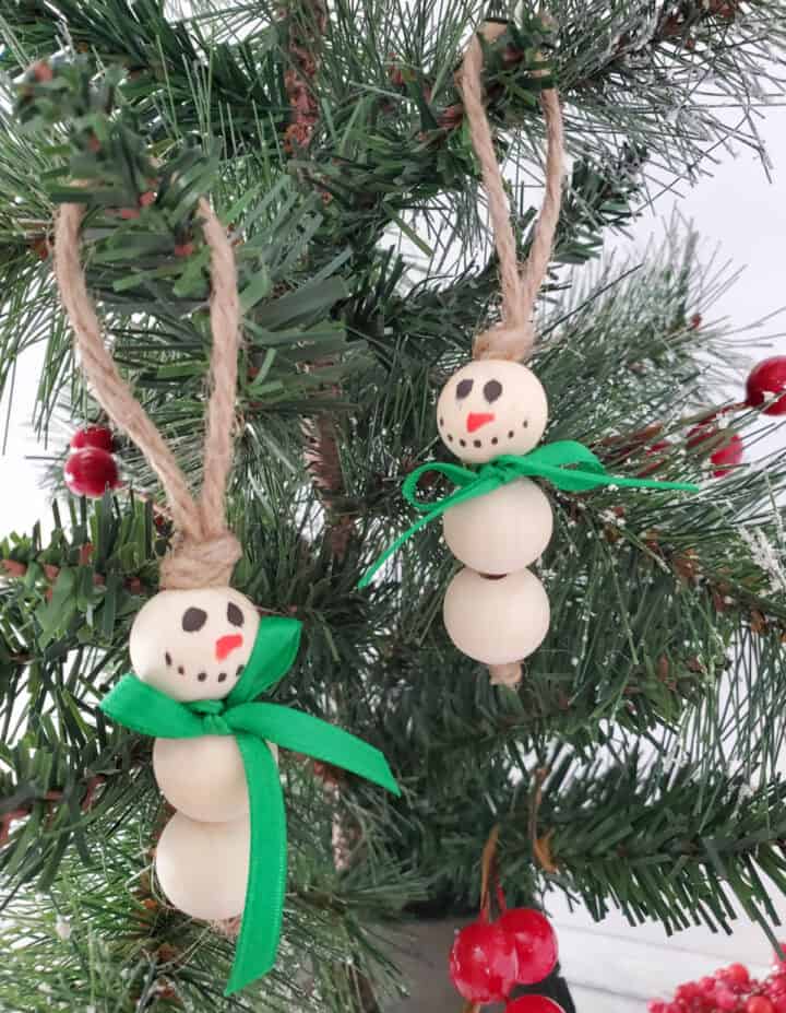 wooden snowman bead ornament