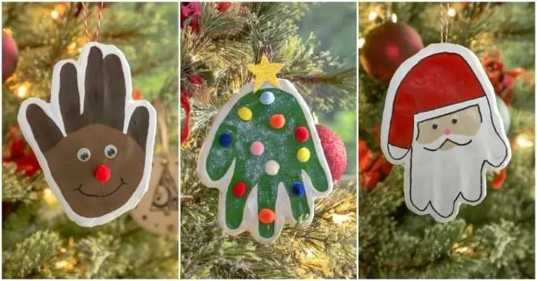 handprint reindeer and santa ornament 