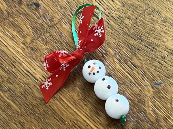 beaded snowman ornament