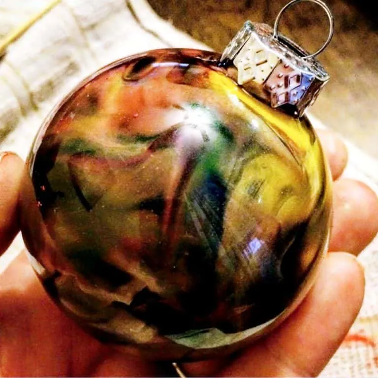 marble melted crayon ornament