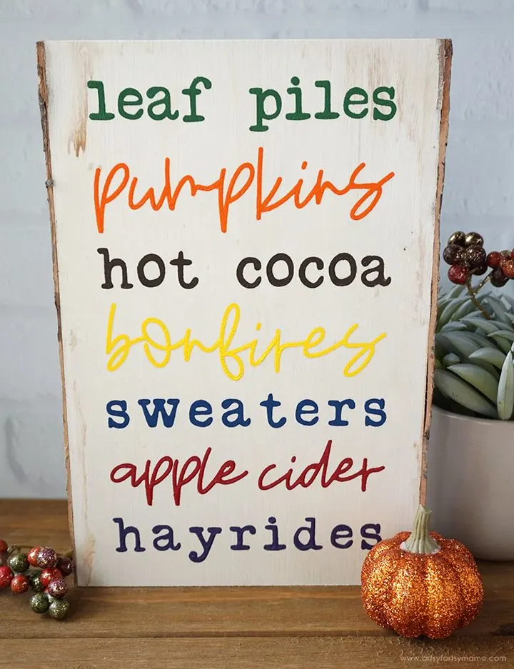 stenciled fall word signs