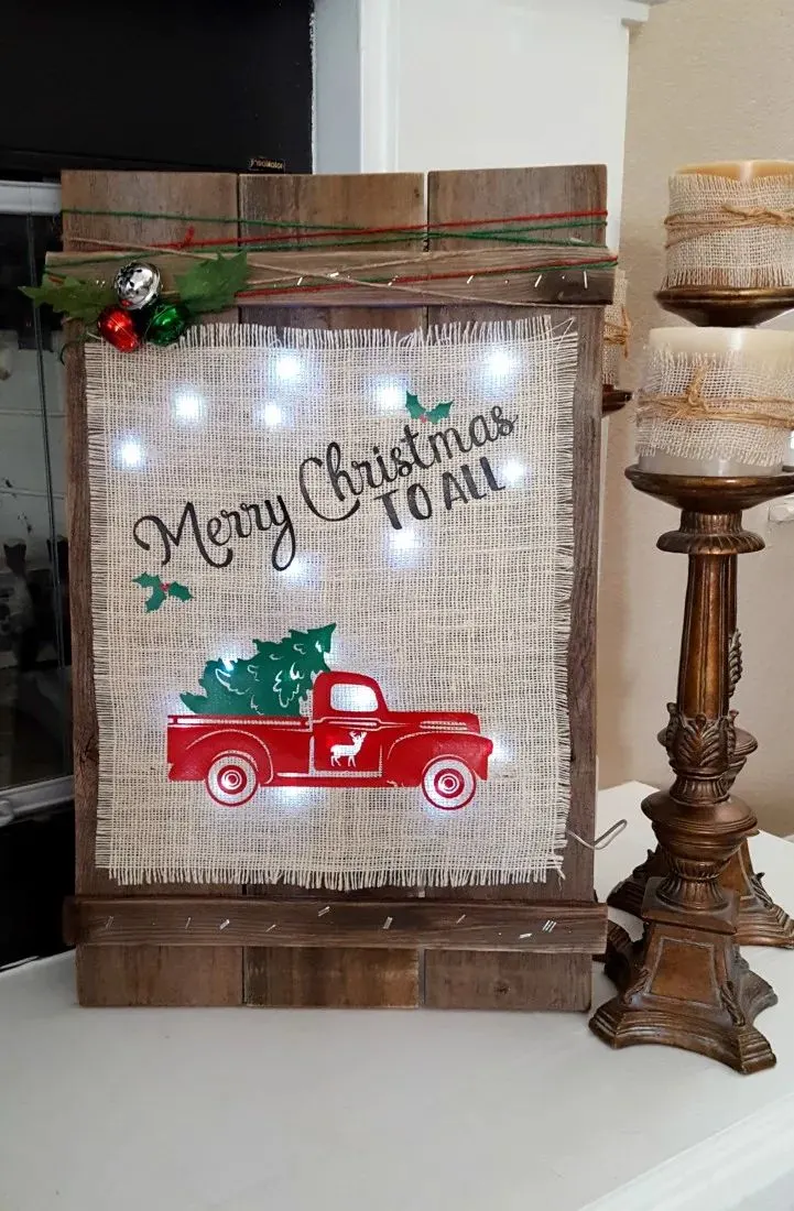 christmas wood burlap sign