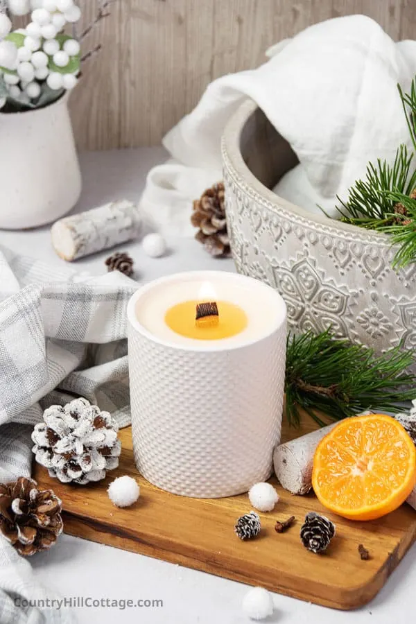 winter wooden stick candle