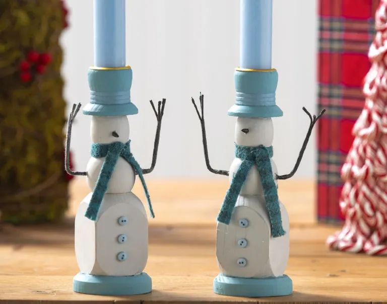 snowman candlestick holders