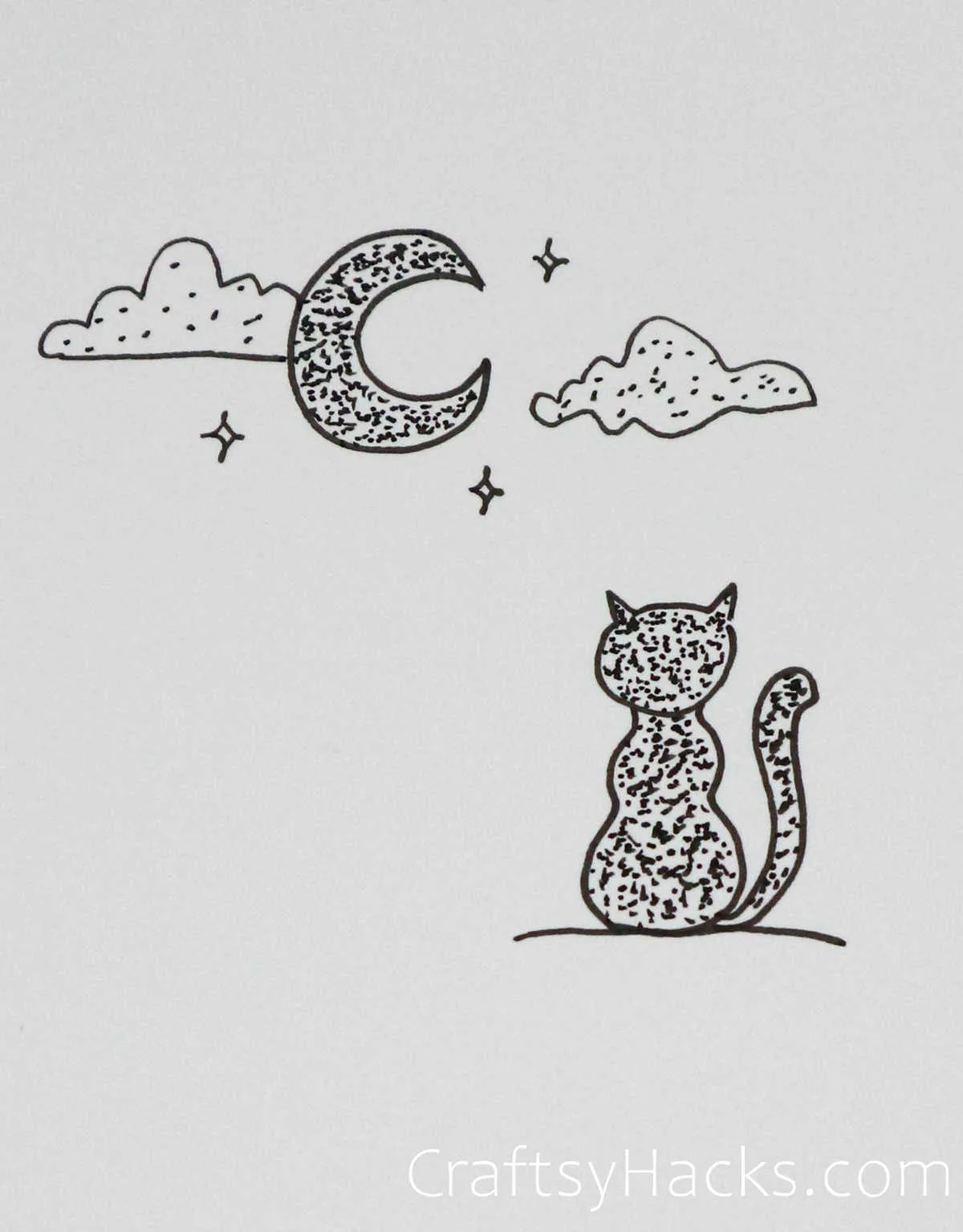 black cat and moon drawing