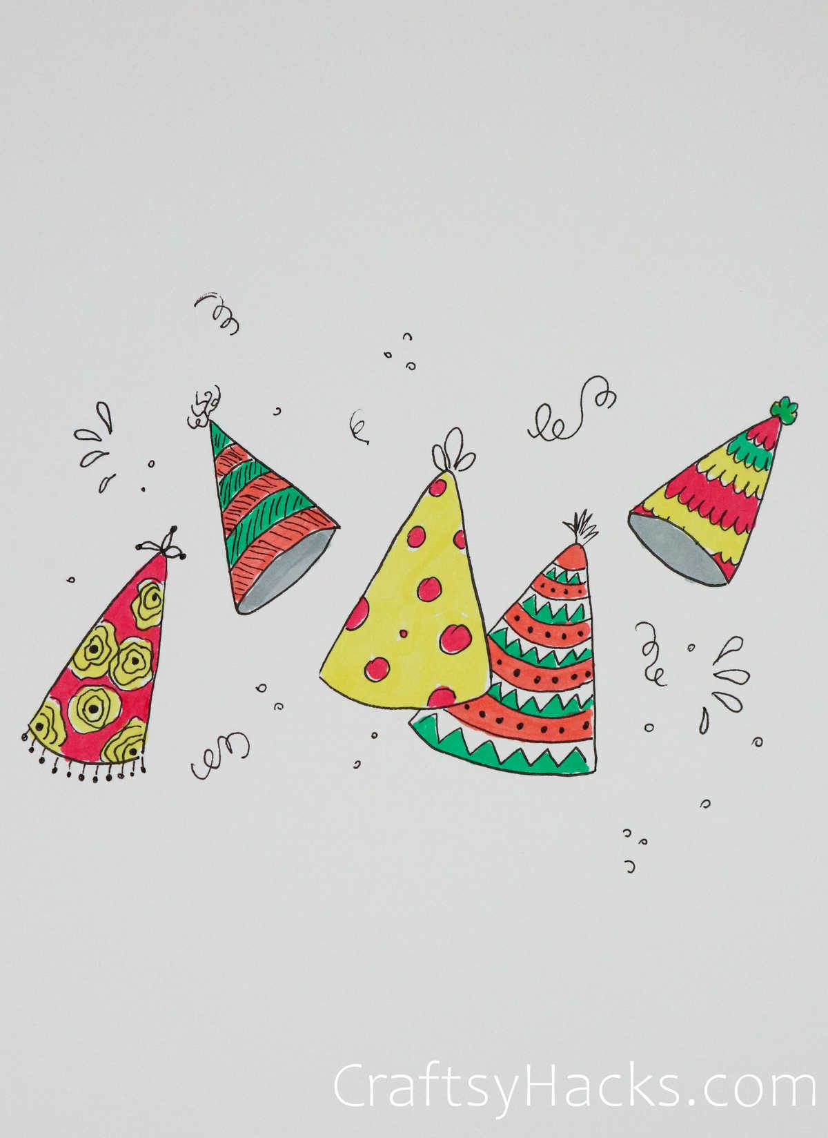party hats happy birthday doodle