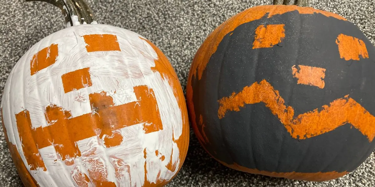 tape resist painted pumpkins