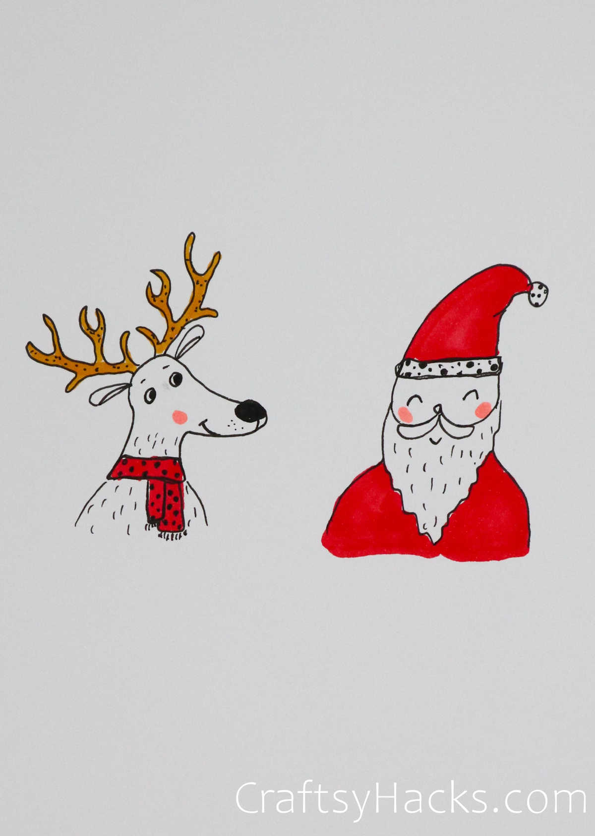 santa and reindeer drawing