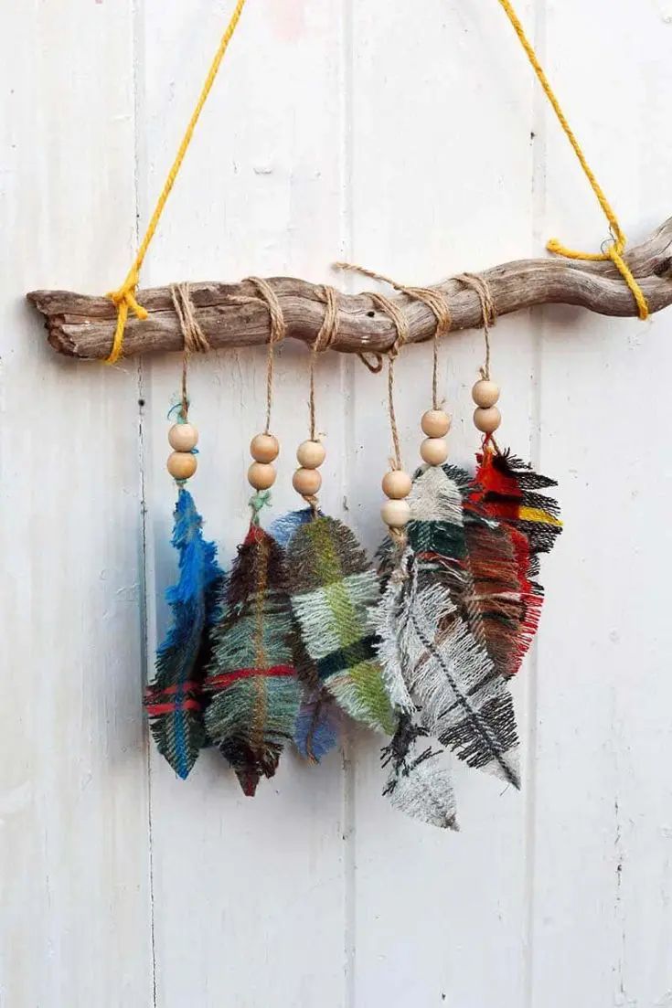 Upcycled fabric feathers