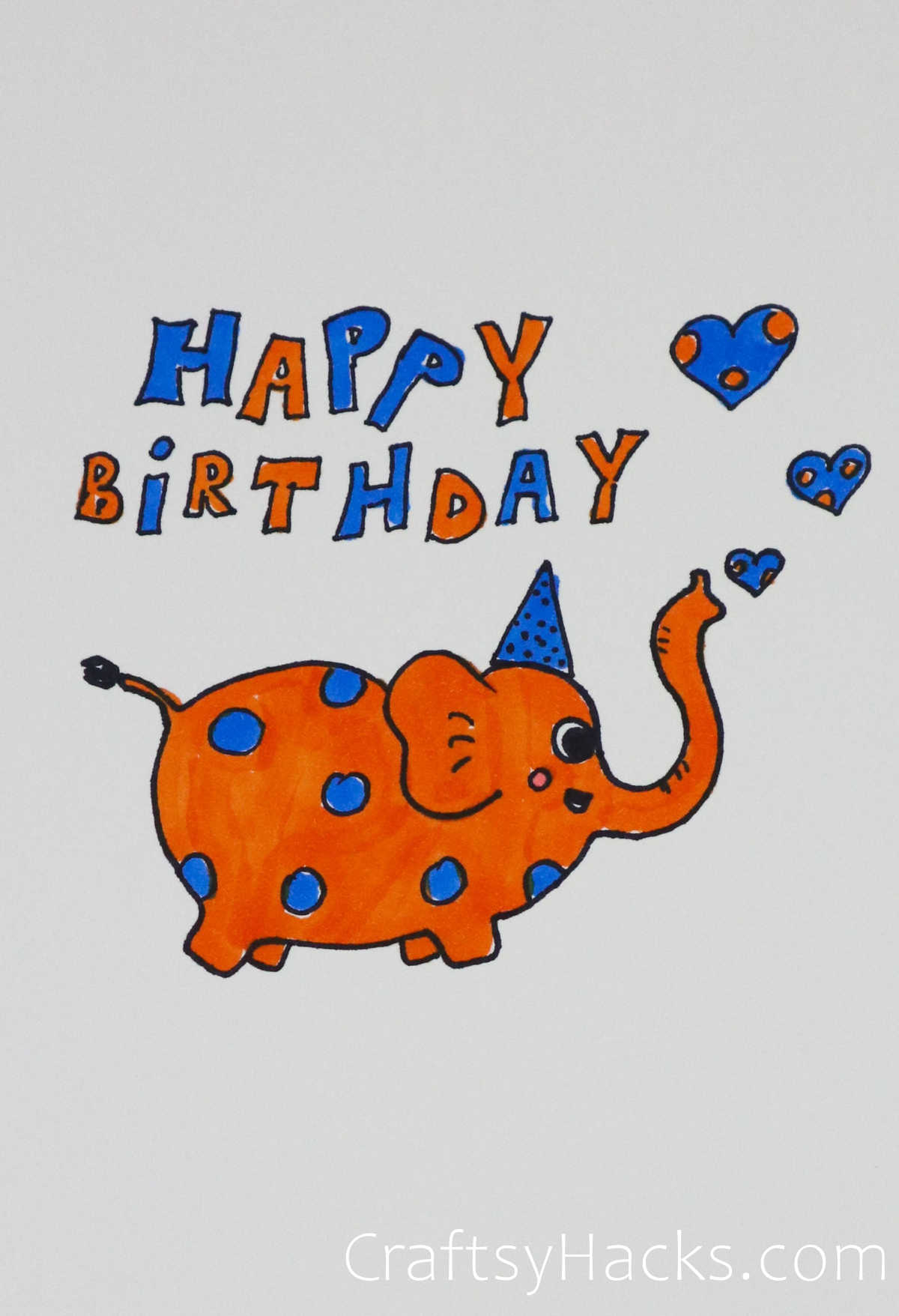 elephant happy birthday doodle