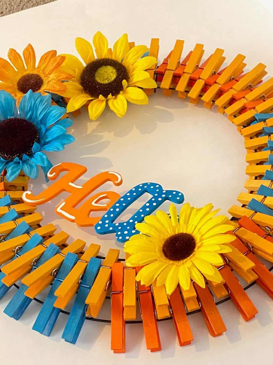 clothespin sunflower wreath