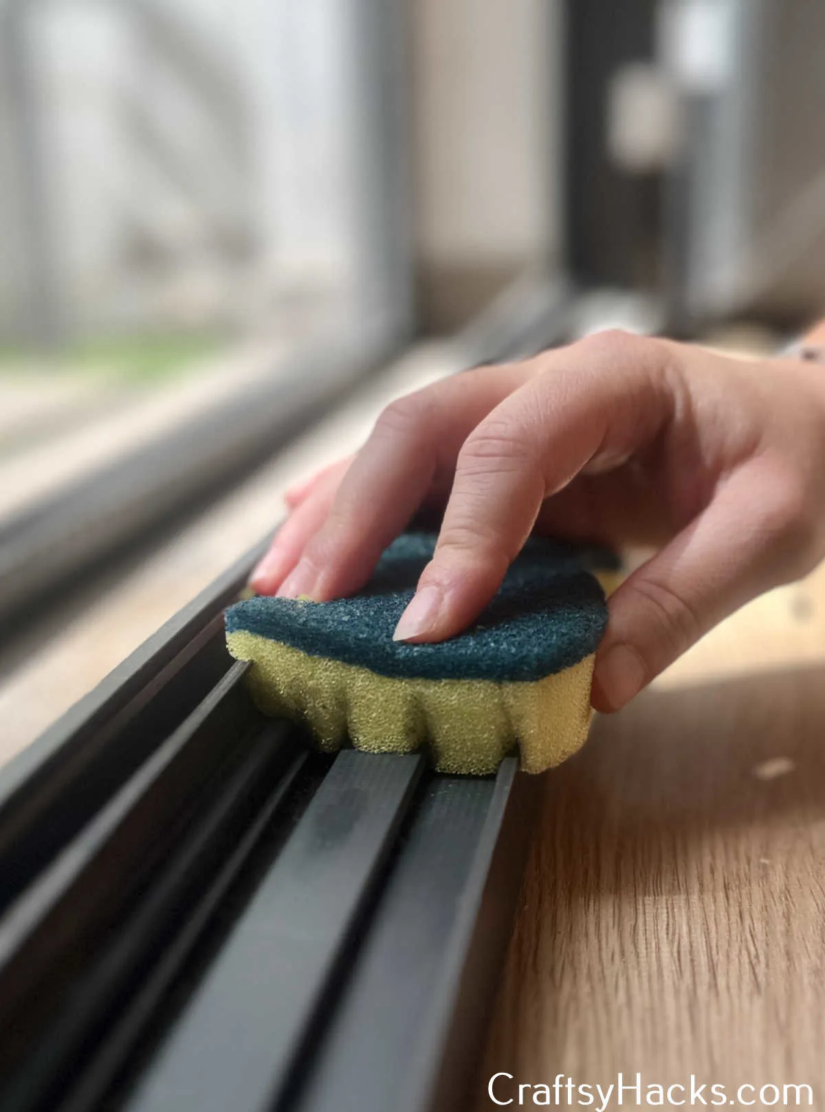 cut sponge to clean windows easier