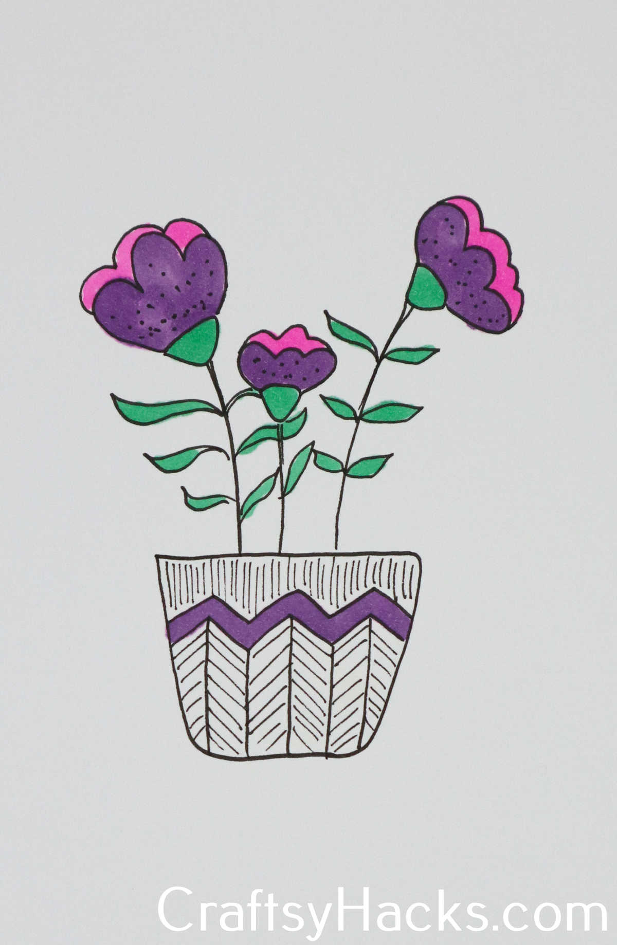 pot of purple flowers doodle