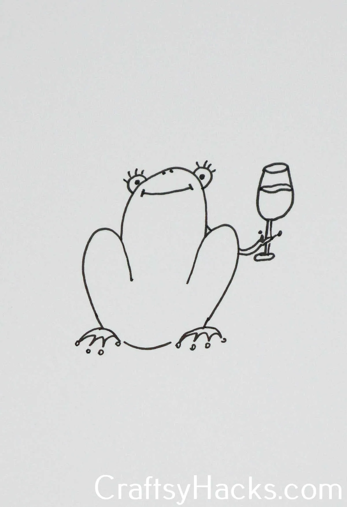 frog with a glass of wine doodle