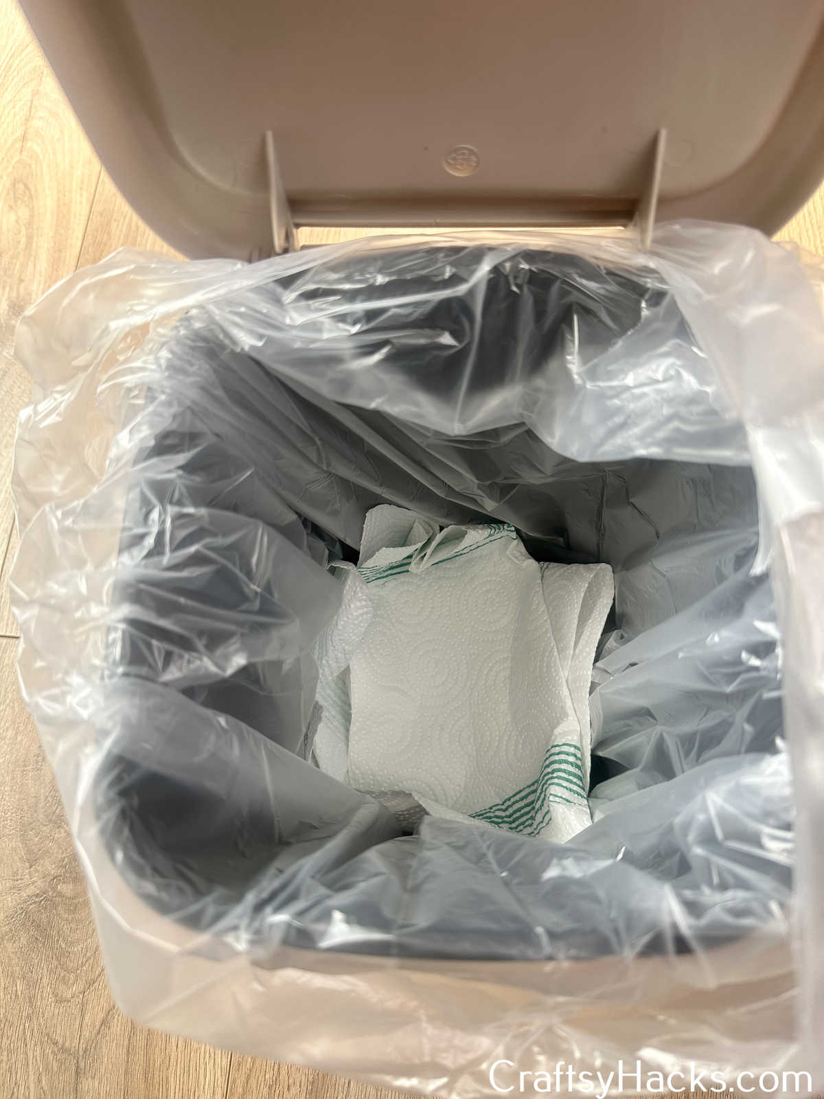 paper towels at bottom of bin to absorb liquid
