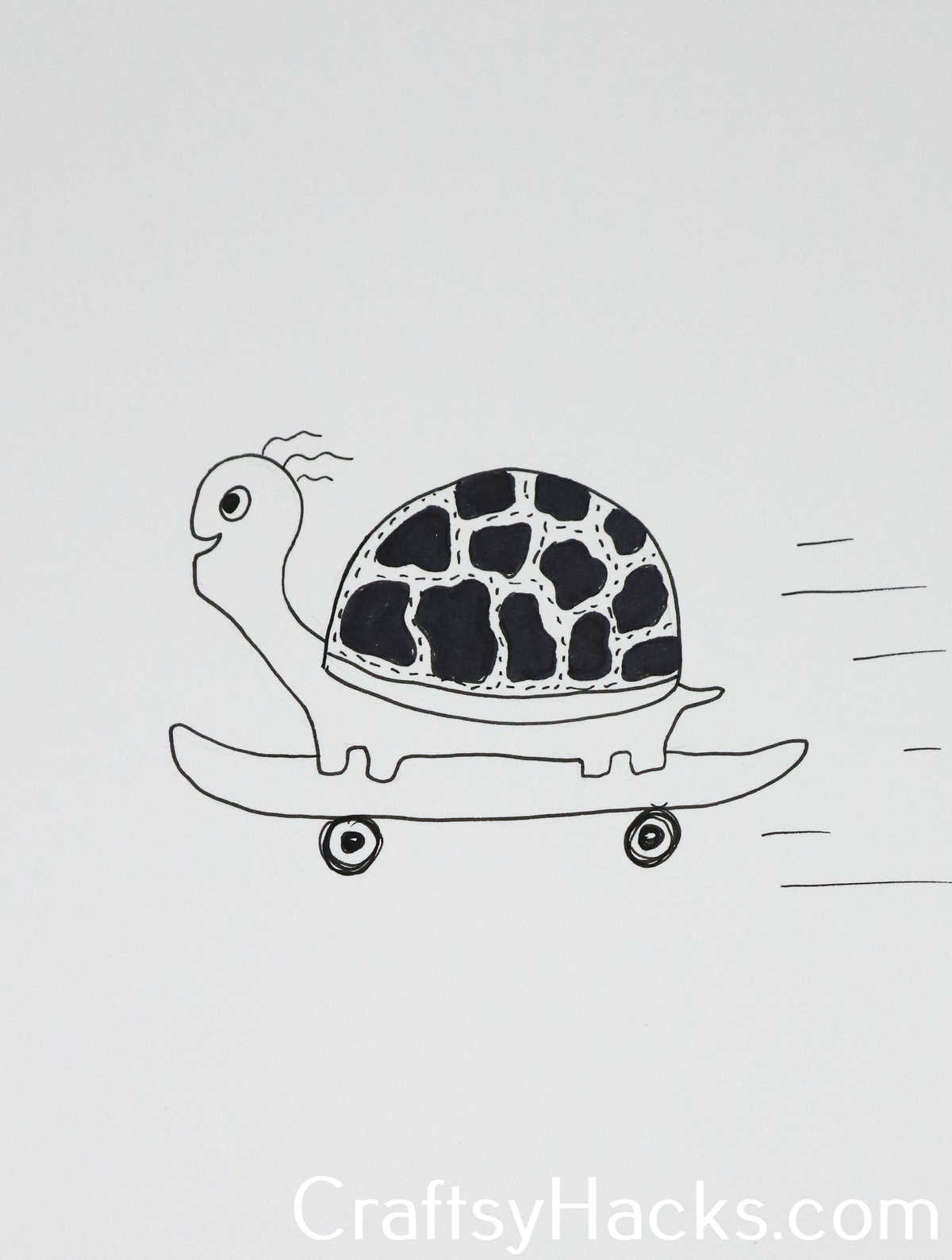 skateboarding turtle doodle