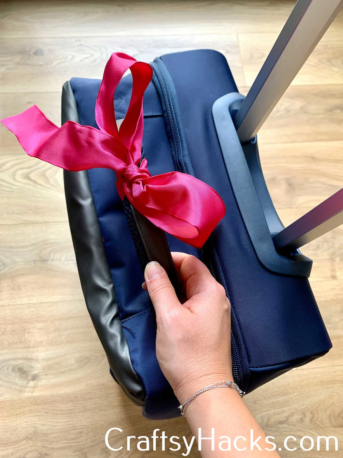 colored bow on suitcase