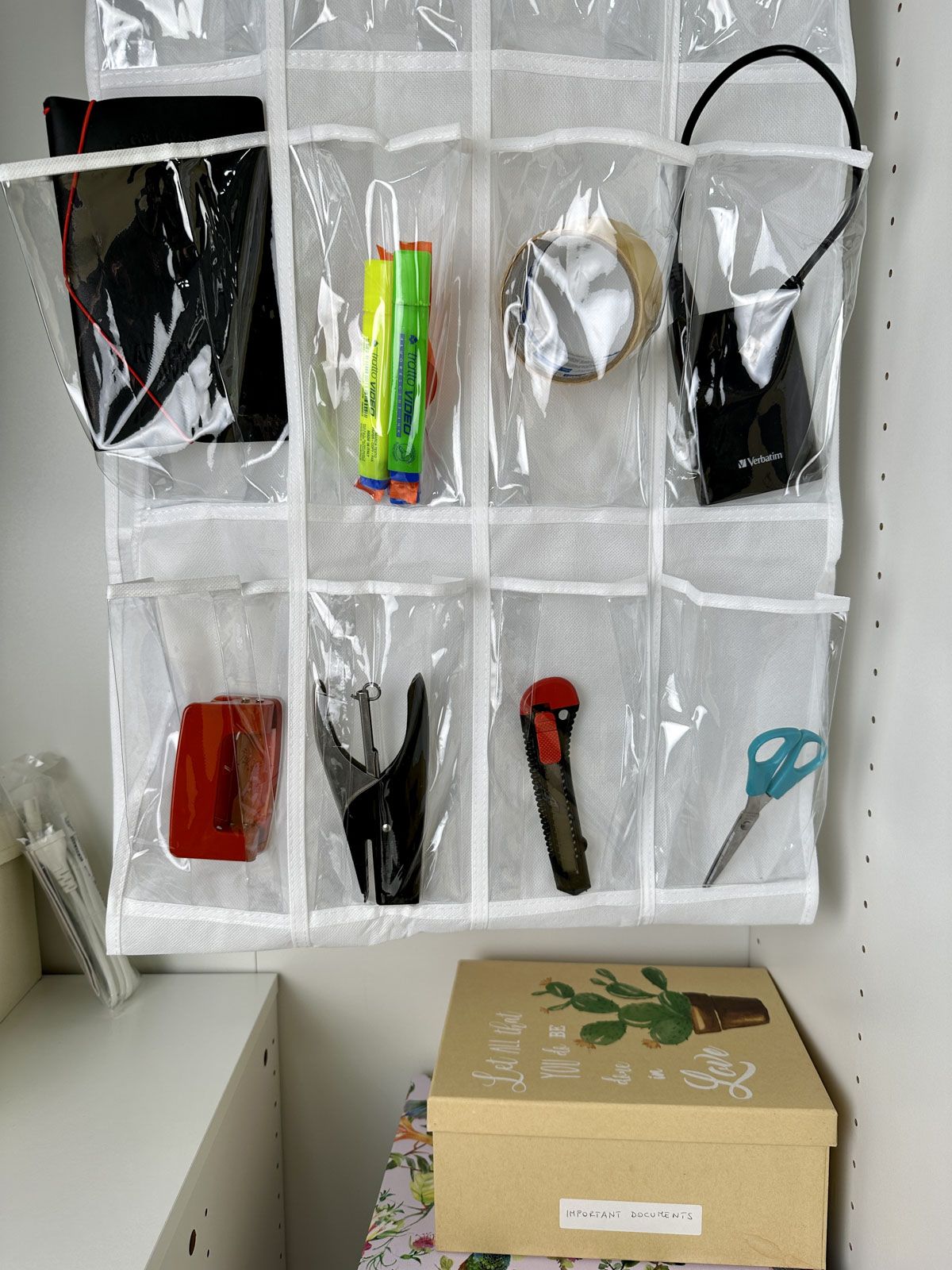  Use a Shoe Organizer to Store Extra Office Supplies