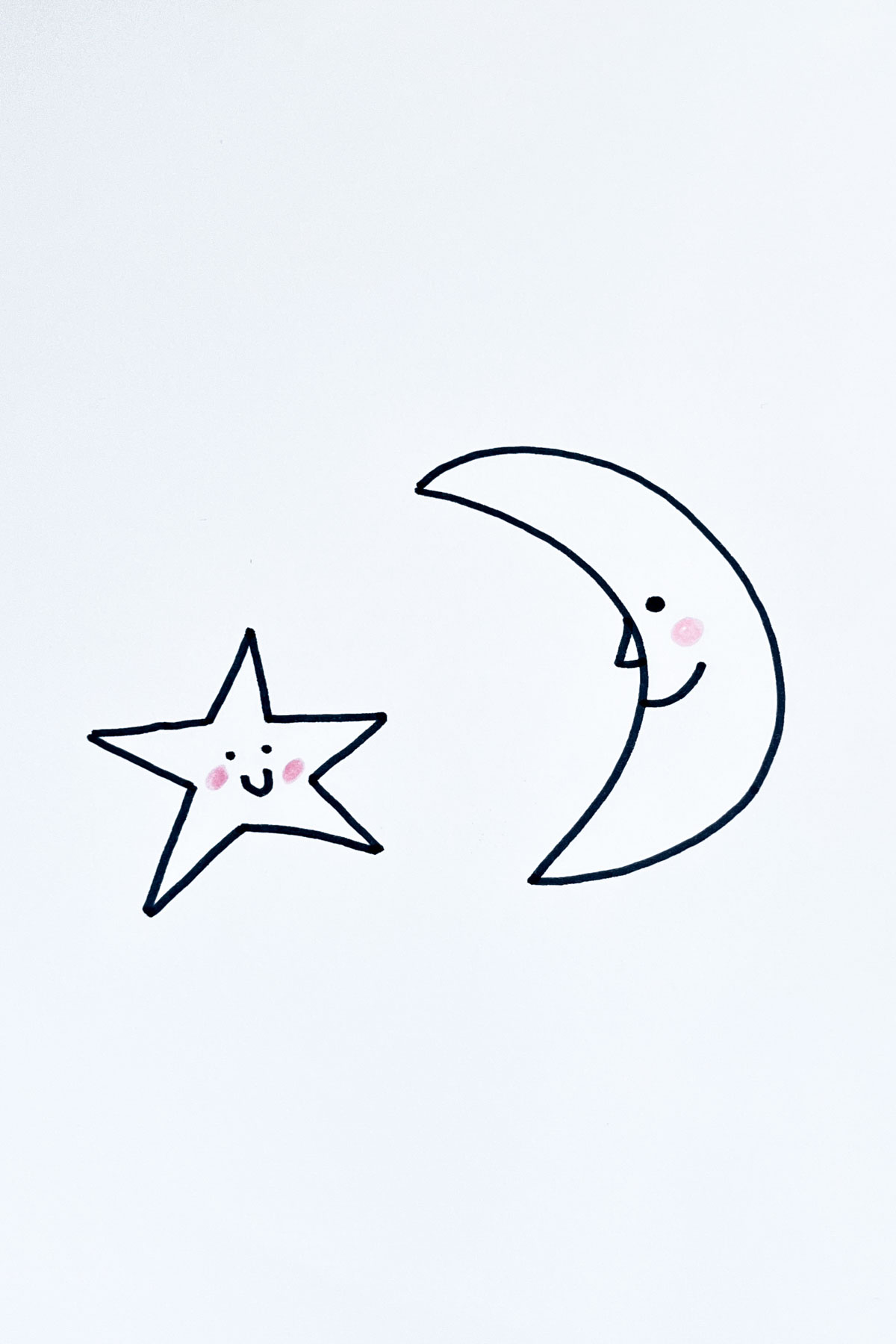 smiling moon and star moon drawing