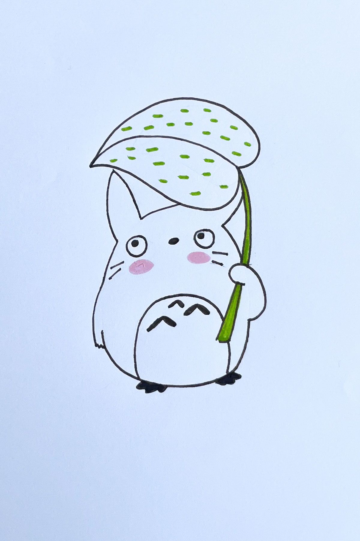 totoro with leaf anime drawing