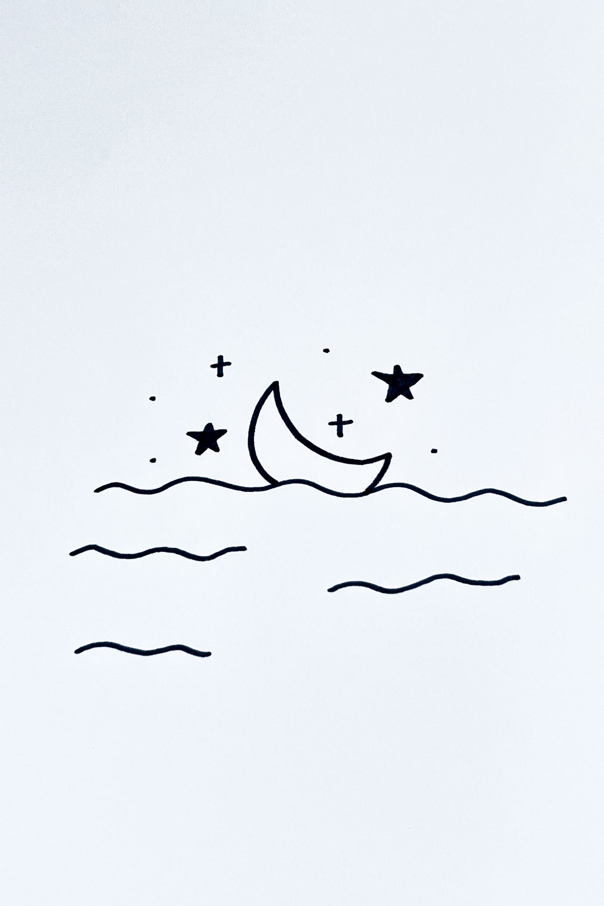 night sky over the ocean moon drawing