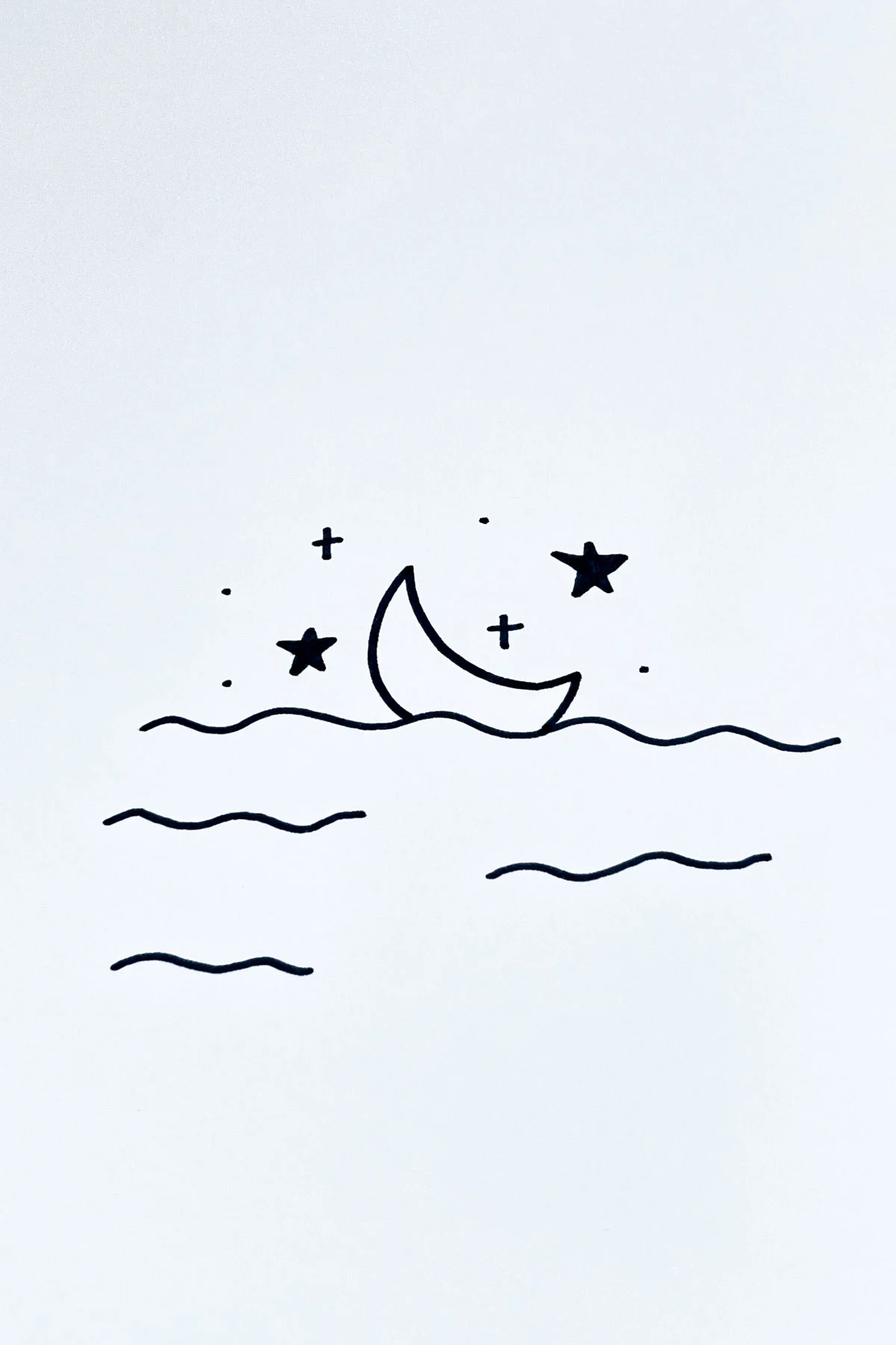 night sky over the ocean moon drawing