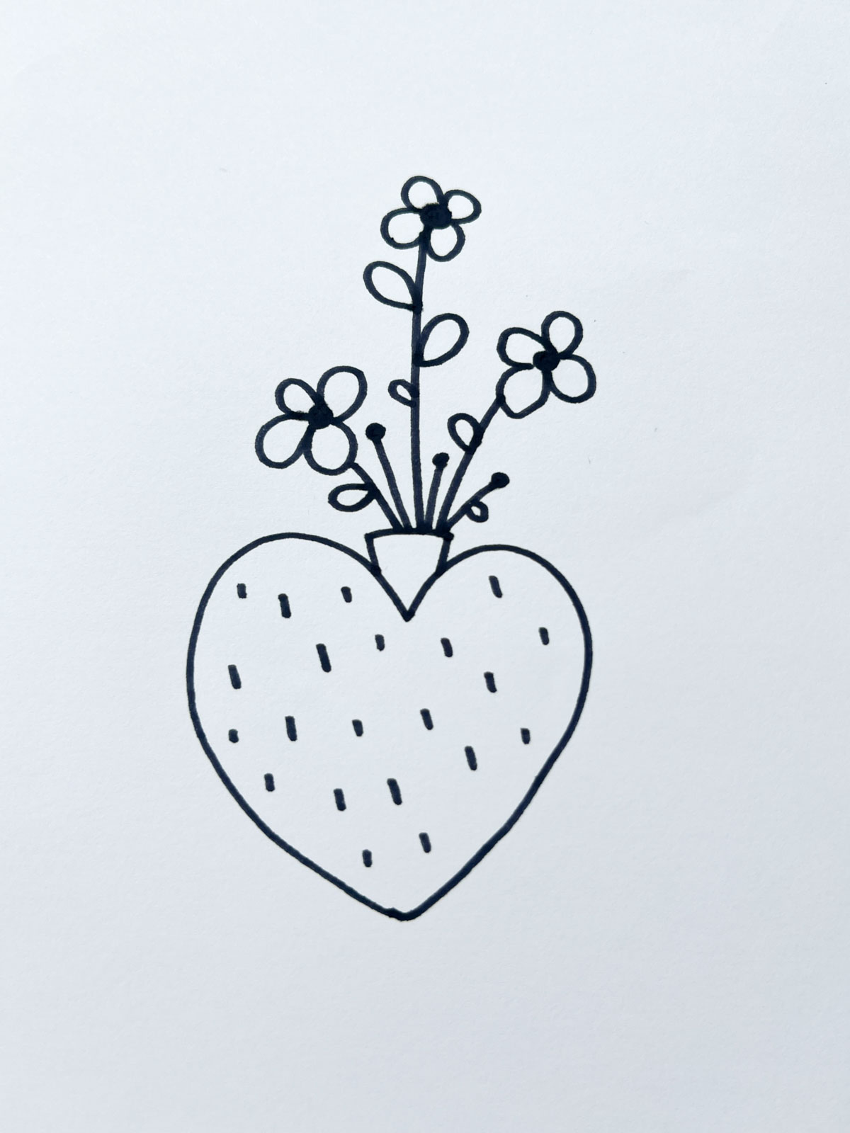 flower pot heart drawing