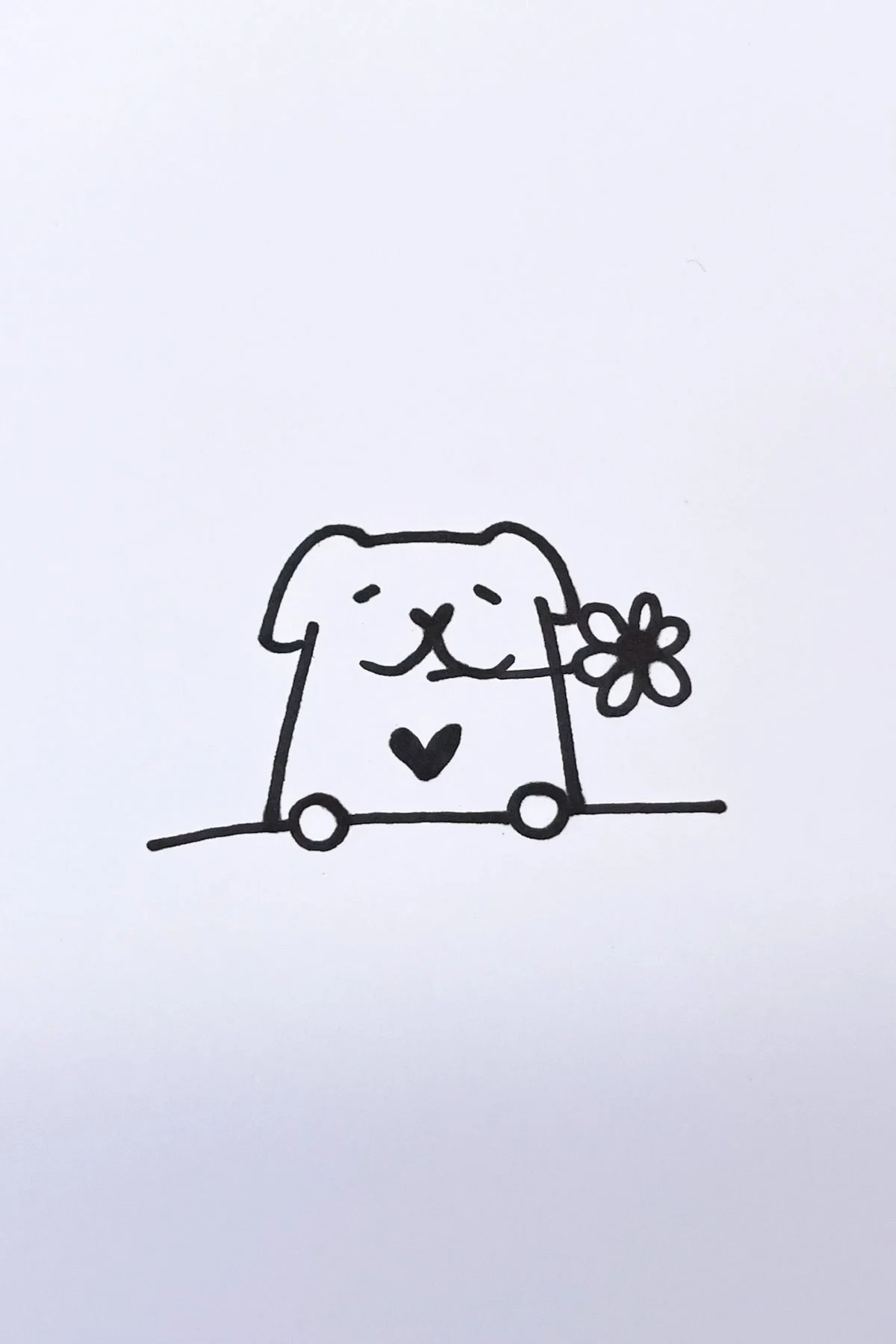 puppy with flower drawing