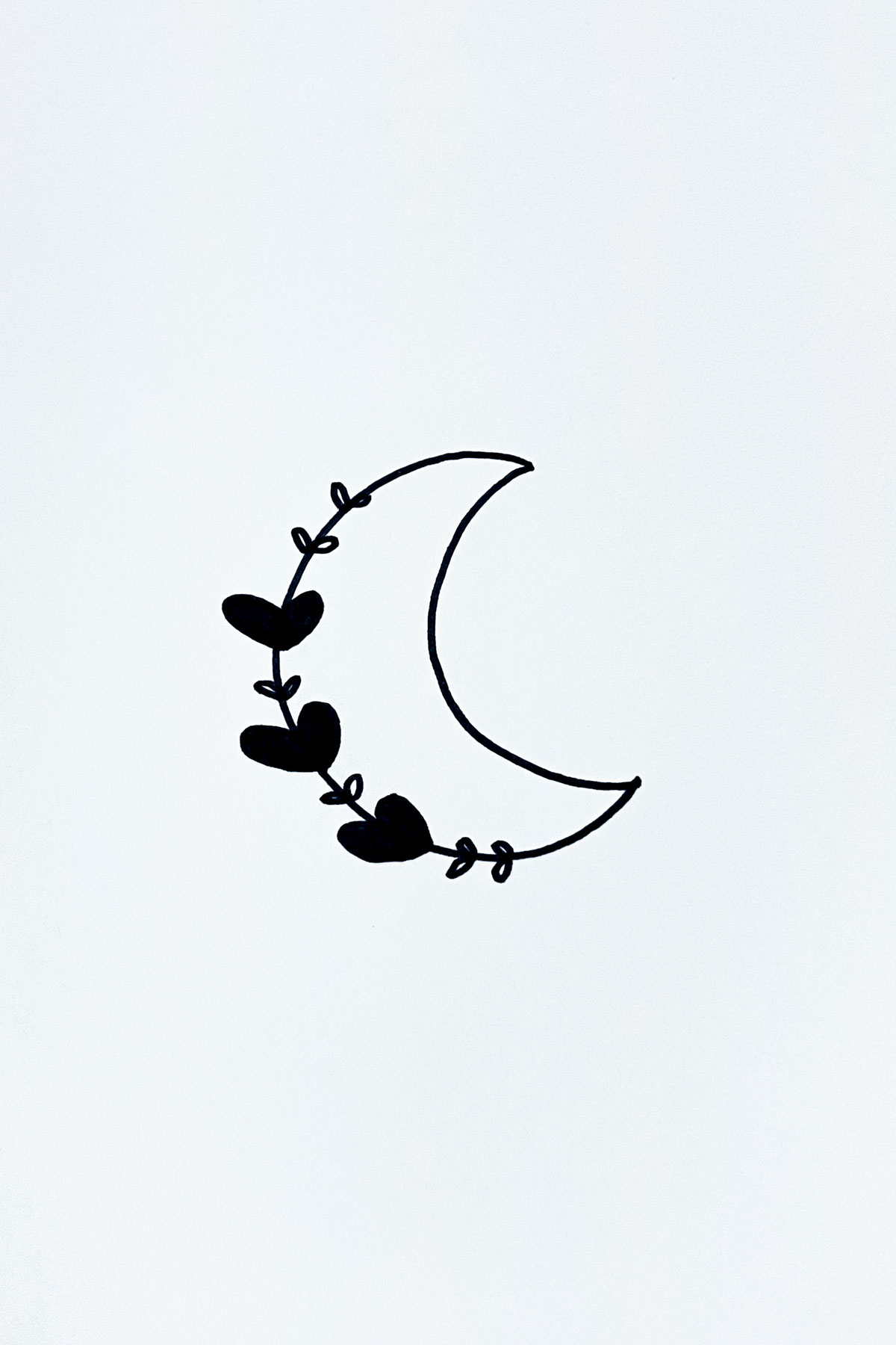 heart leaves moon drawing