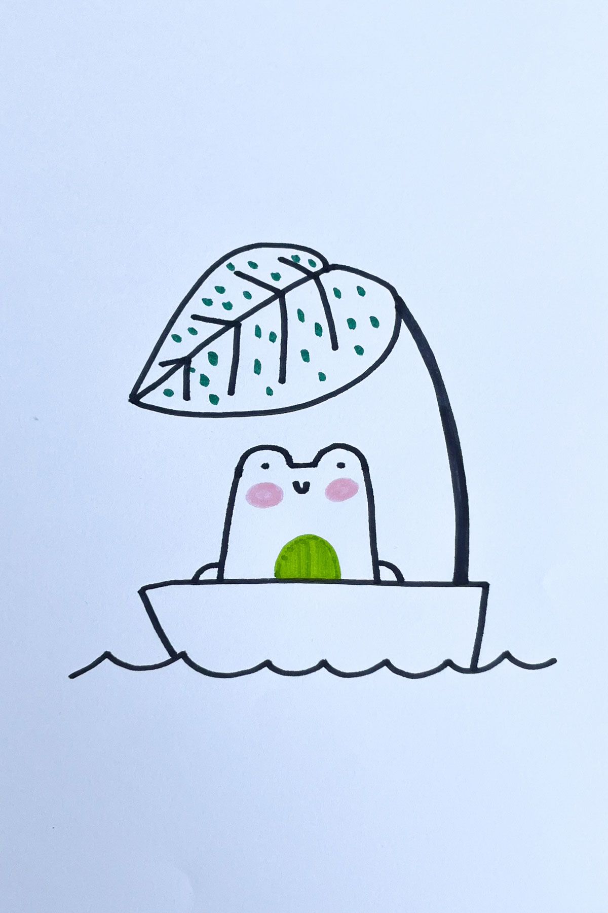frog in a leaf boat anime drawing