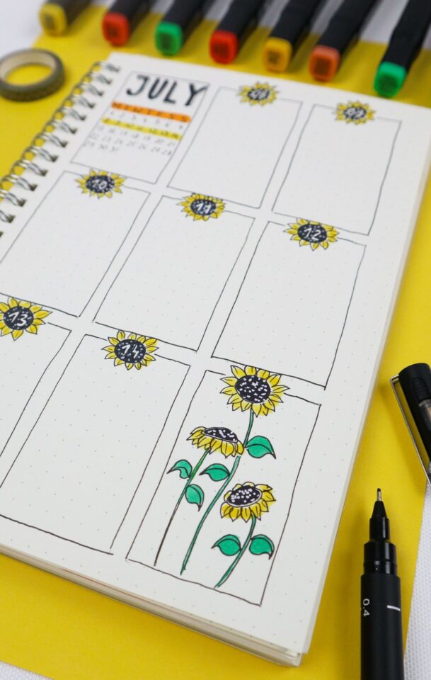 25 Sunflower Bullet Journal Spreads - Craftsy Hacks