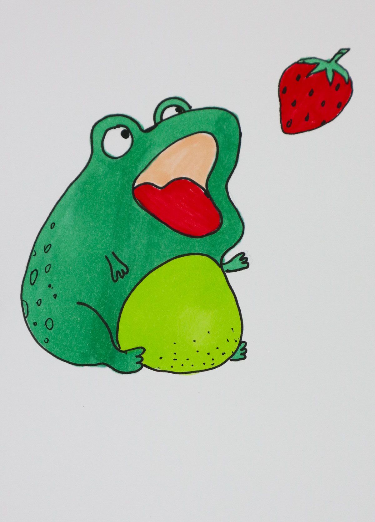 frog drawing with strawberry