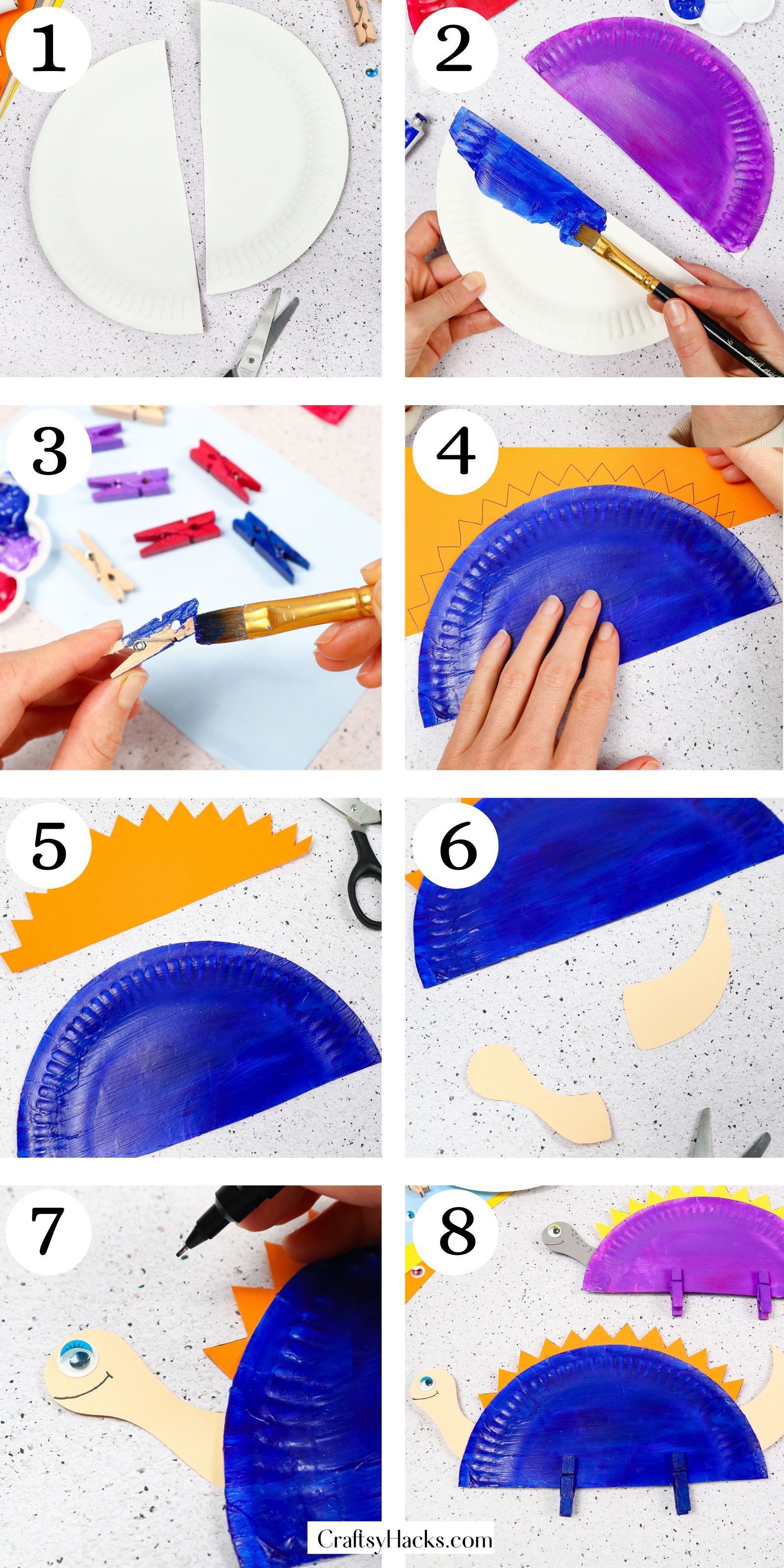 step by step instructions for Paper Plate Dinosaur