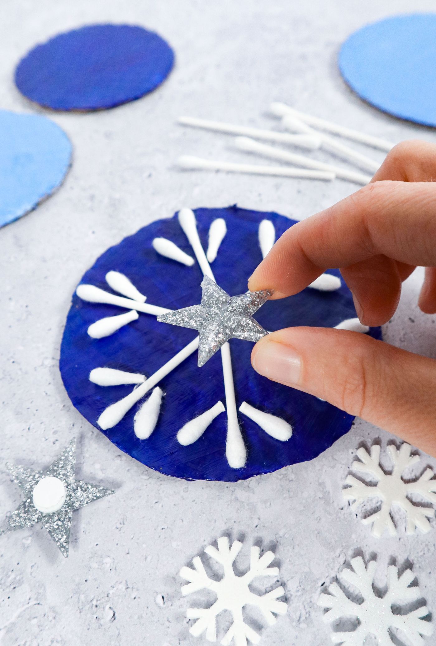 Q-Tip Snowflakes craft idea