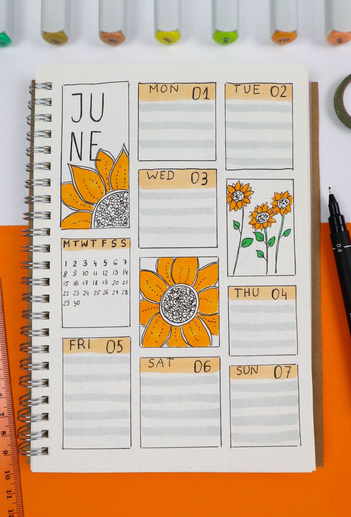 bullet journal  Day of The Week Boxes